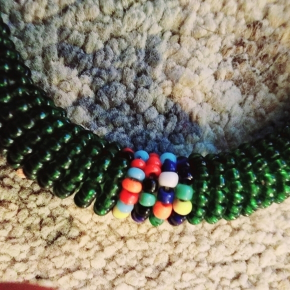 Vintage African Maasai Seed Beaded Bracelet Dark Green Handmade Kenya Artisan - Picture 3 of 5